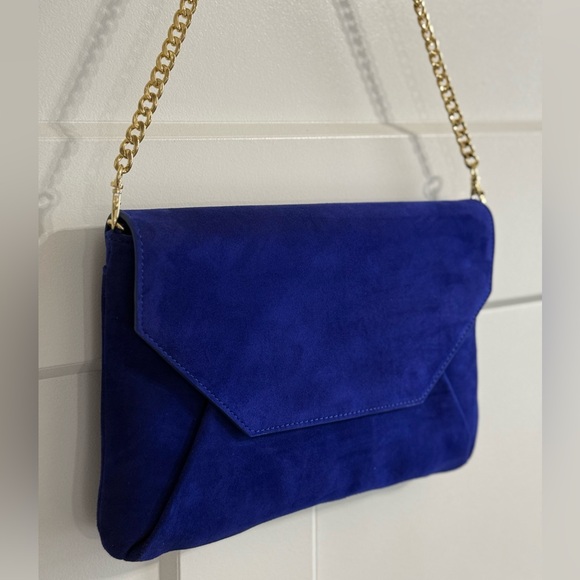 Ann Taylor Handbags - NWT Ann Taylor Blue Leather Suede Shoulder Handbag Clutch Purse w/ Gold Chain
